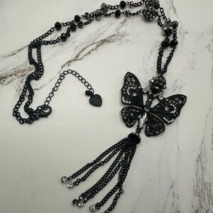 Betsey Johnson Black Butterfly Necklace with Tassel